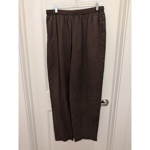 Grace Silk Pants Womens XL Brown 100% Silk Wide Leg Elastic Drawstring Casual